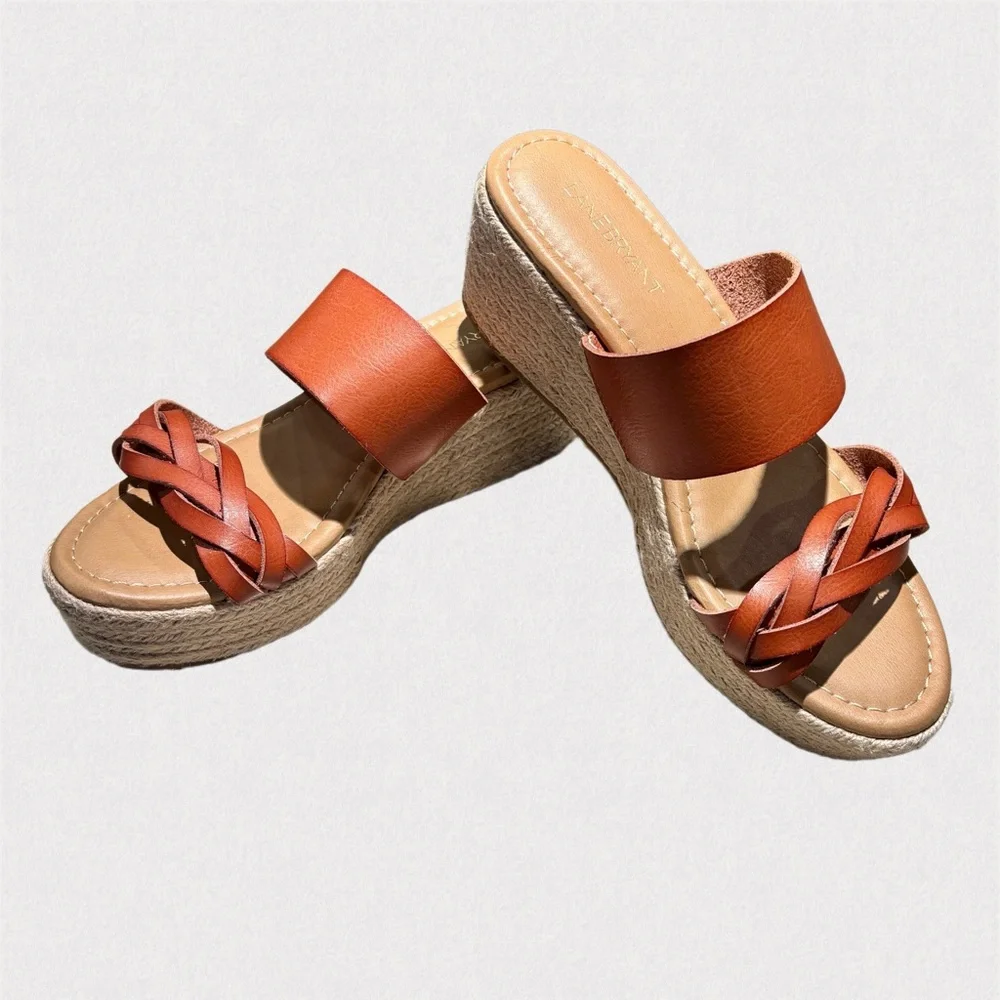 Lane Bryant Tan Espadrille Wedge Sandals Size 8 NWOT Braided Straps